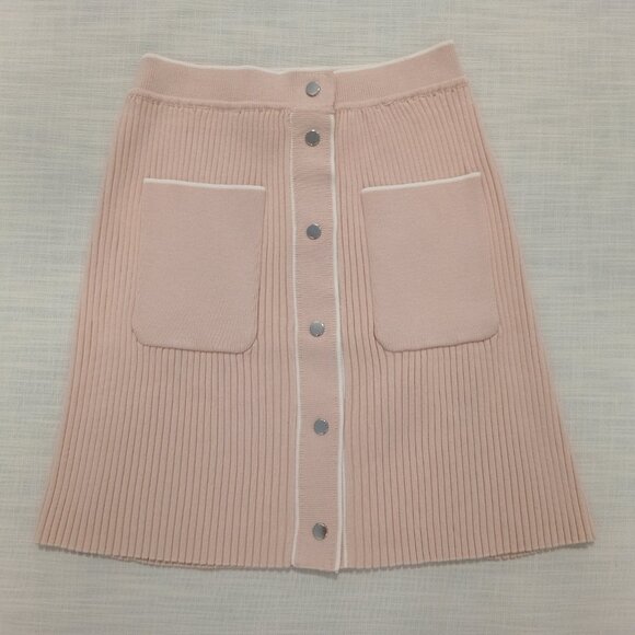 Maje Women's Ribbed Beige Mini Skirt Knit Stylish Classy Chic Timeless Size 1/S - Picture 4 of 9